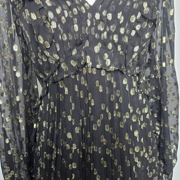 A loves A Silk Metallic Gold Black Long Sleeve Babydoll Layered Dress Size Small - Picture 6 of 12